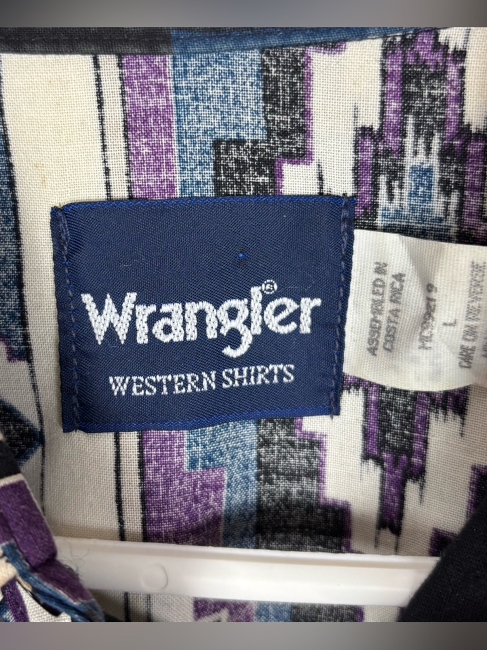 Vintage Wrangler Pearl Snap Shirt Men’s Large Aztec Black Western Cowboy 90s - Picture 3 of 5